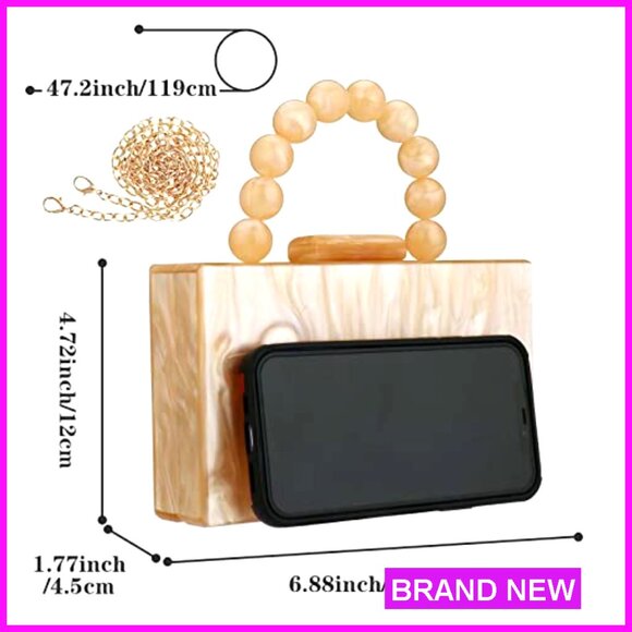 Acrylic Evening Clutch with Pearl Chain Crossbody Bag Elegant Formal Wedding